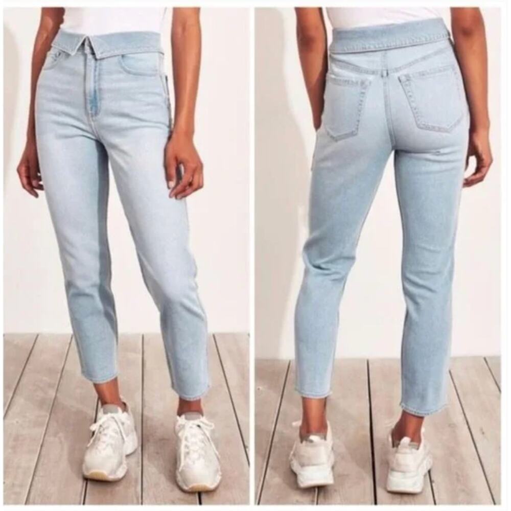 Hollister Ultra High-Rise Mom Jeans Foldover Waist sz W31